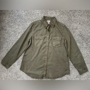 Chico's button-down women's olive green shirt-Size 1 Medium